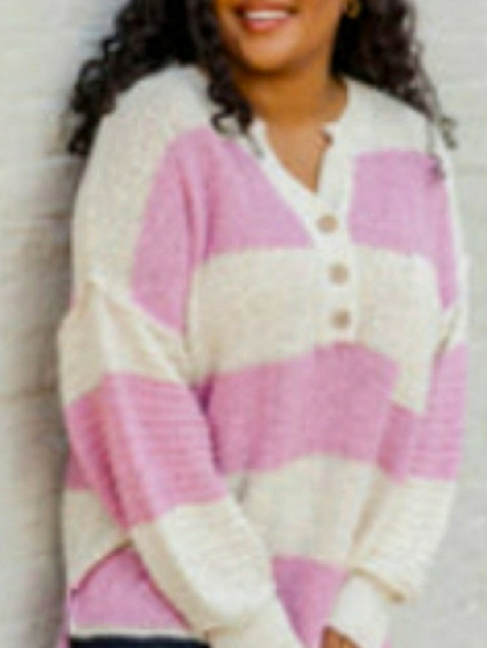 PINK LILY OVERSIZED STRIPED HENLEY SWEATER